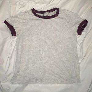 White/Grey Short-Sleeved Top, Maroon Rims